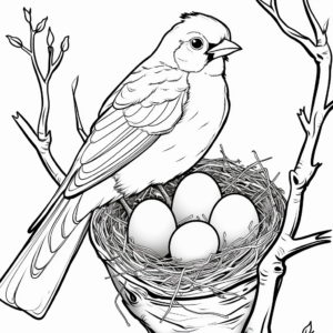 Cardinal Nest with Eggs Coloring Pages 4