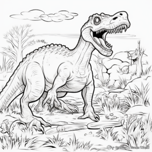 Carnivorous Dinosaurs Hunting Scene Coloring Pages 1