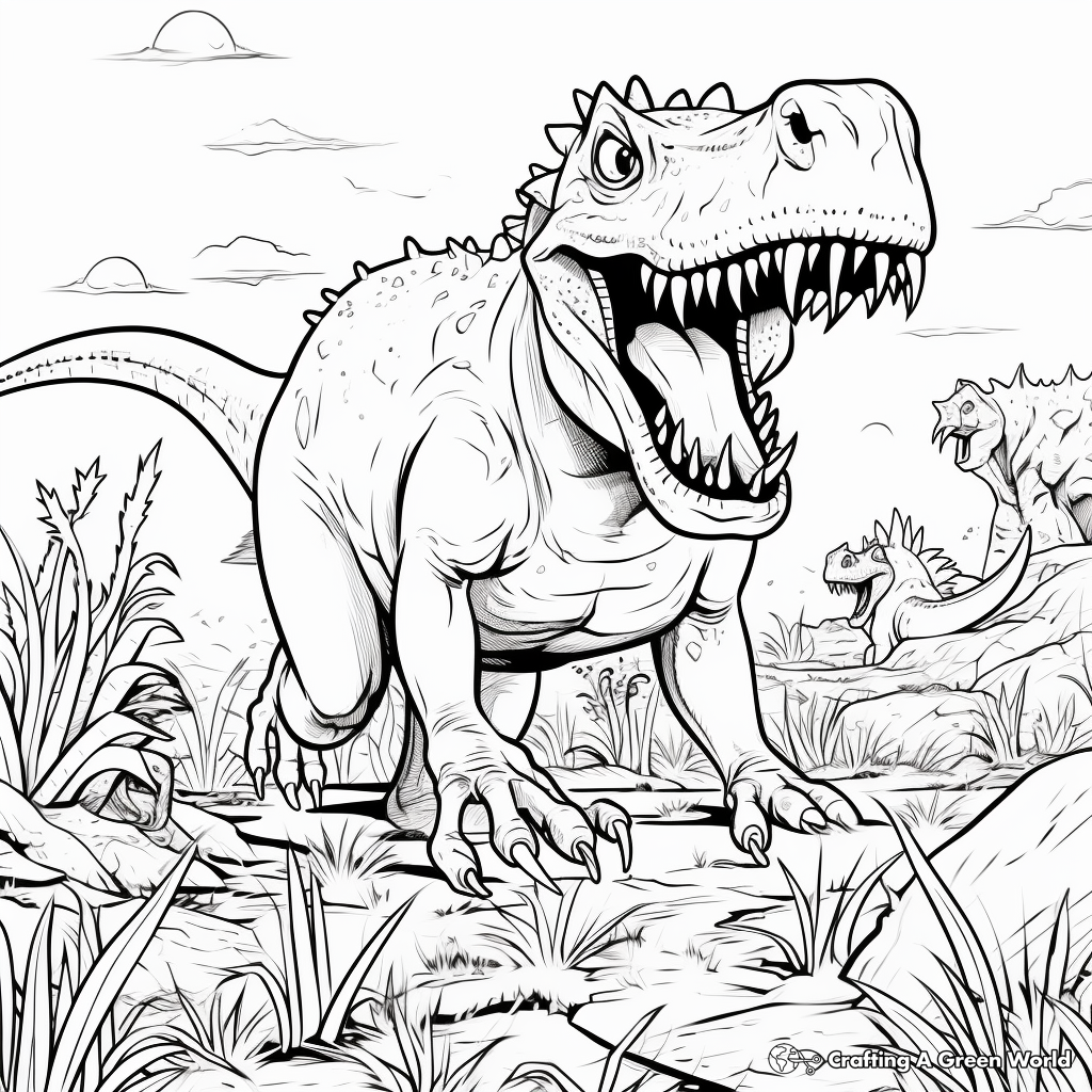 Carnivorous Dinosaurs Hunting Scene Coloring Pages 2