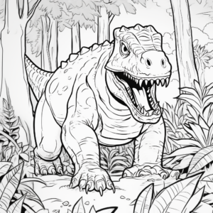 Carnotaurus and Jungle Scene Coloring Pages 1