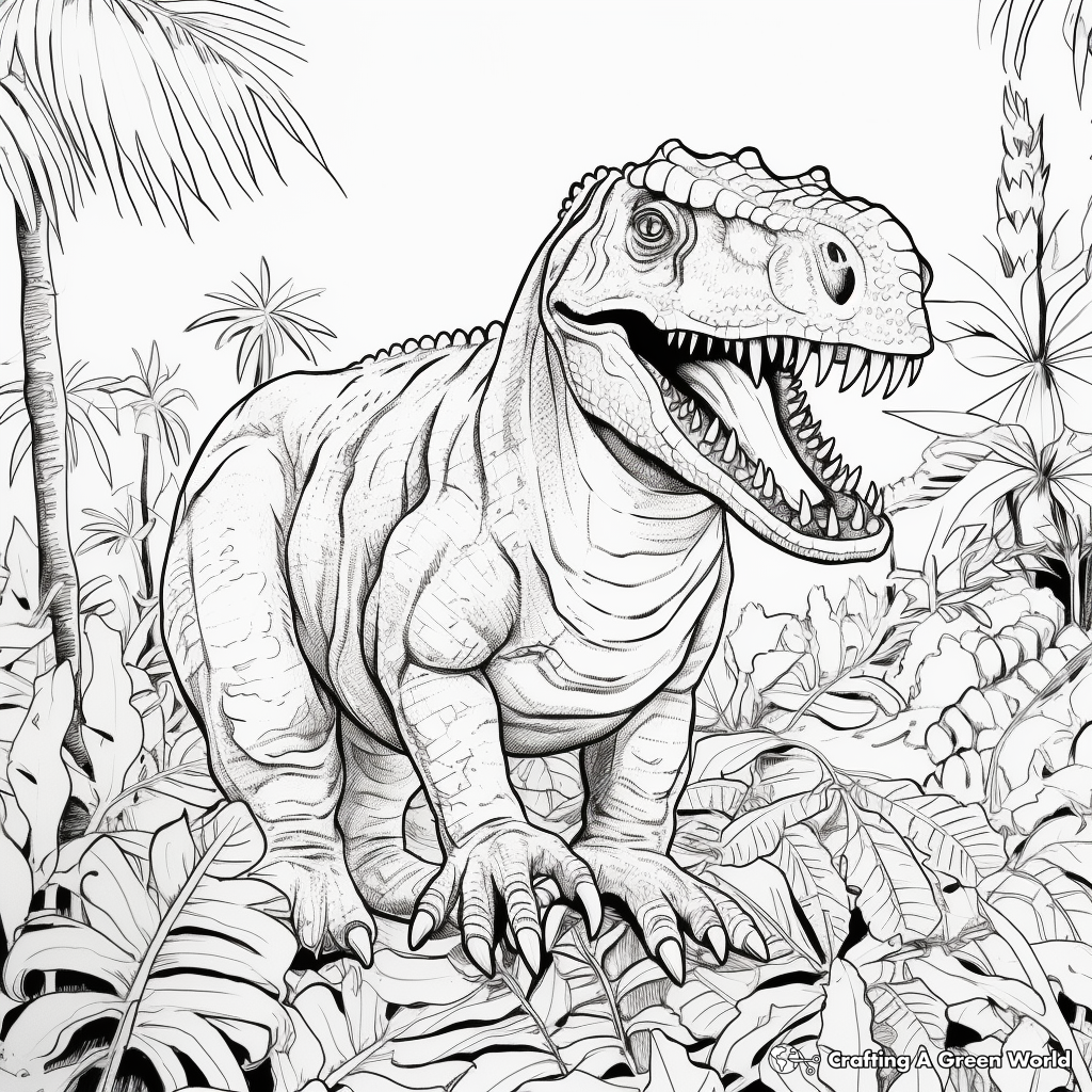 Carnotaurus and Jungle Scene Coloring Pages 2