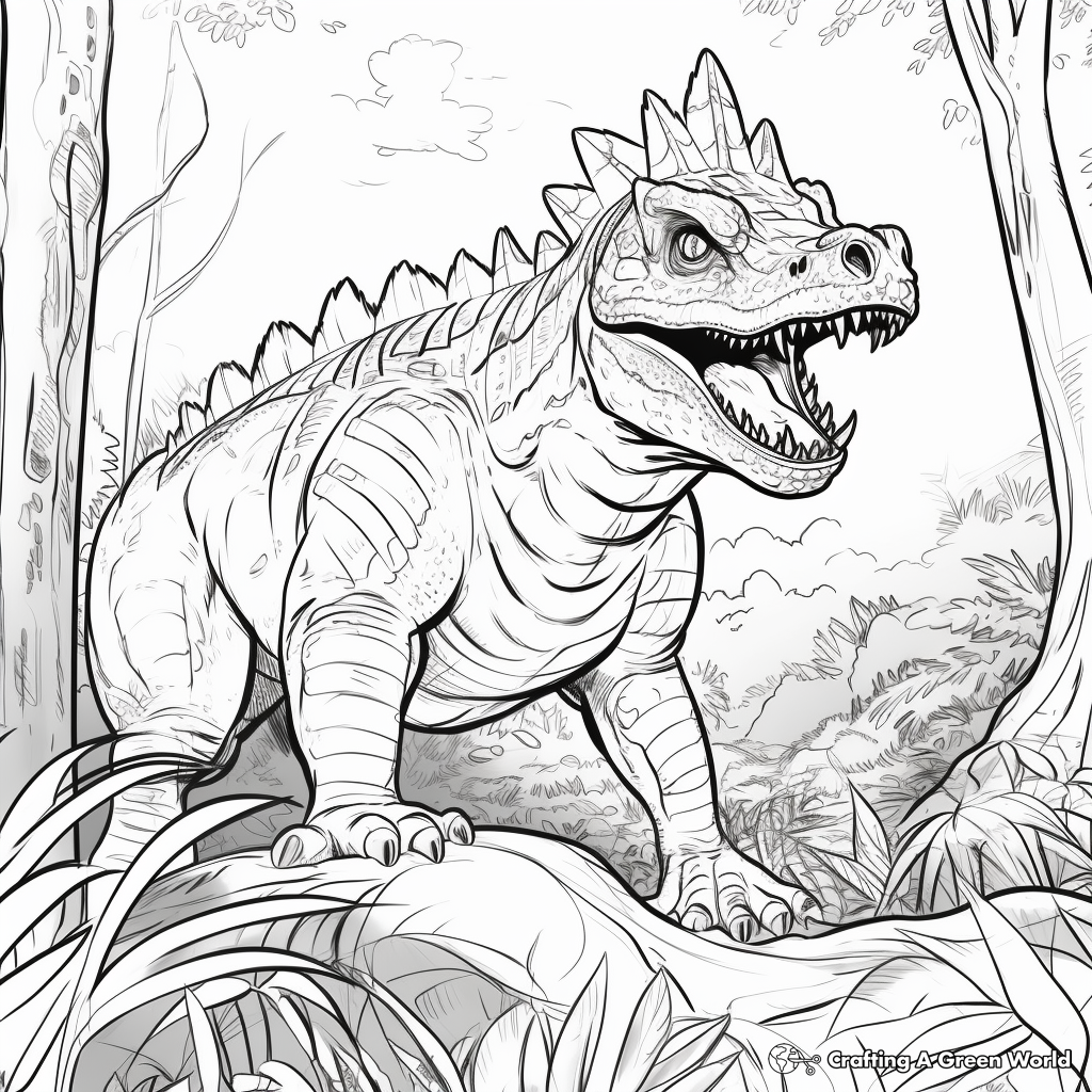 Carnotaurus and Jungle Scene Coloring Pages 4