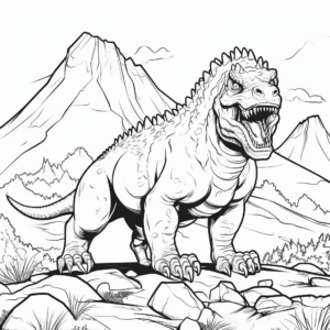 Carnotaurus and Volcano Background Coloring Pages 1