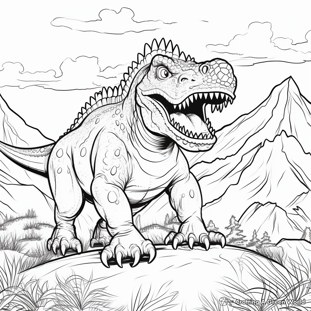 Carnotaurus and Volcano Background Coloring Pages 3
