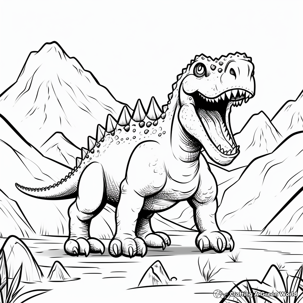 Carnotaurus and Volcano Background Coloring Pages 4