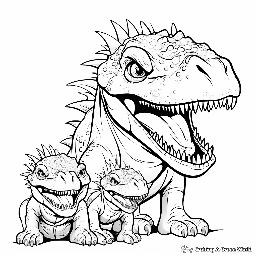 Carnotaurus Family Coloring Pages: Male, Female, and Baby 1