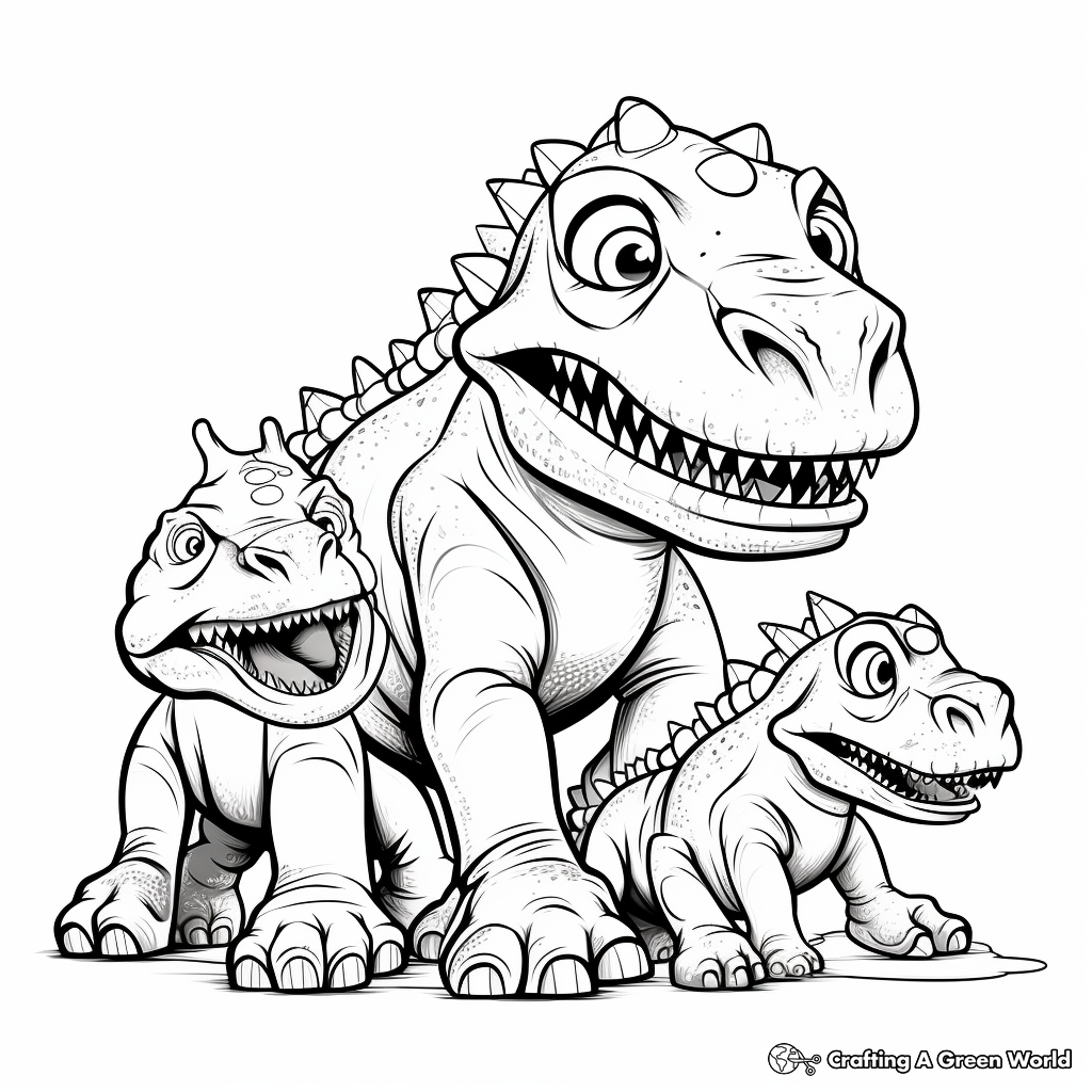 Carnotaurus Family Coloring Pages: Male, Female, and Baby 2