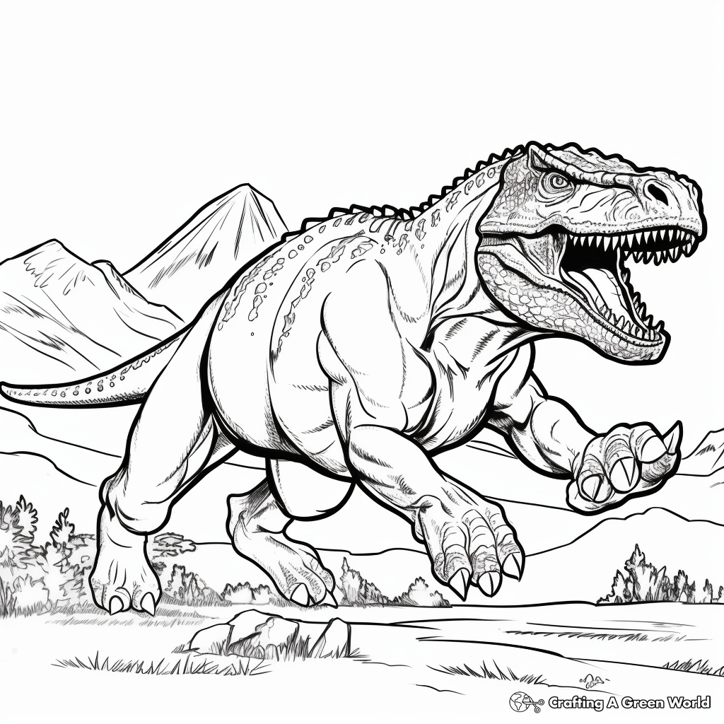 Carnotaurus On The Run: Active Dinosaur Coloring Pages 1