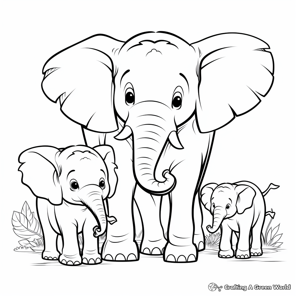 Cartoon Elephant Family Coloring Sheets 1