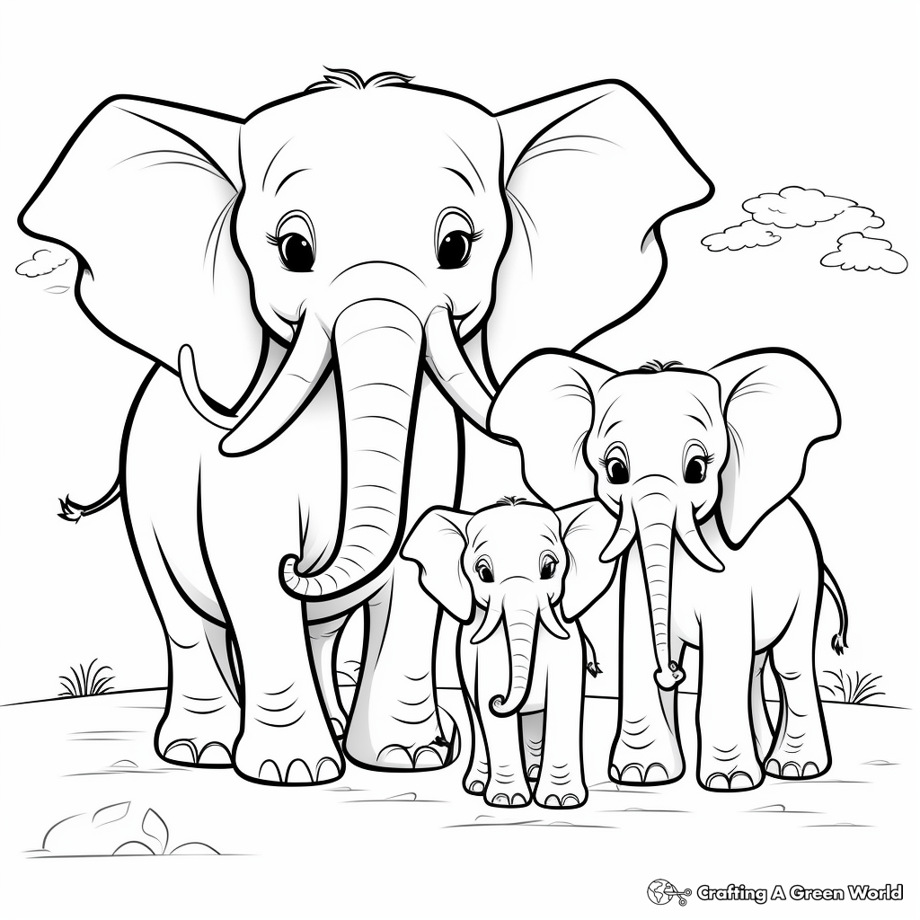 Cartoon Elephant Family Coloring Sheets 2