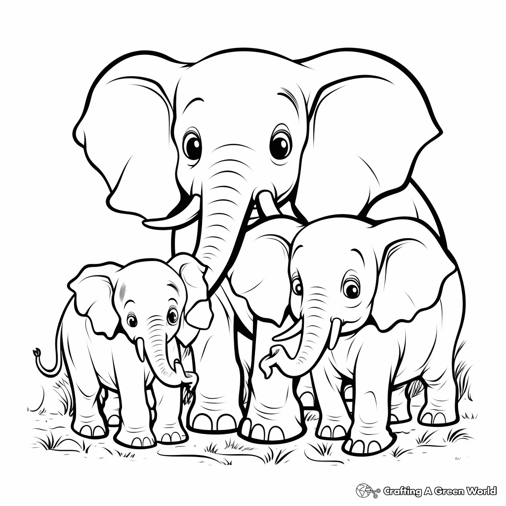 Cartoon Elephant Family Coloring Sheets 3
