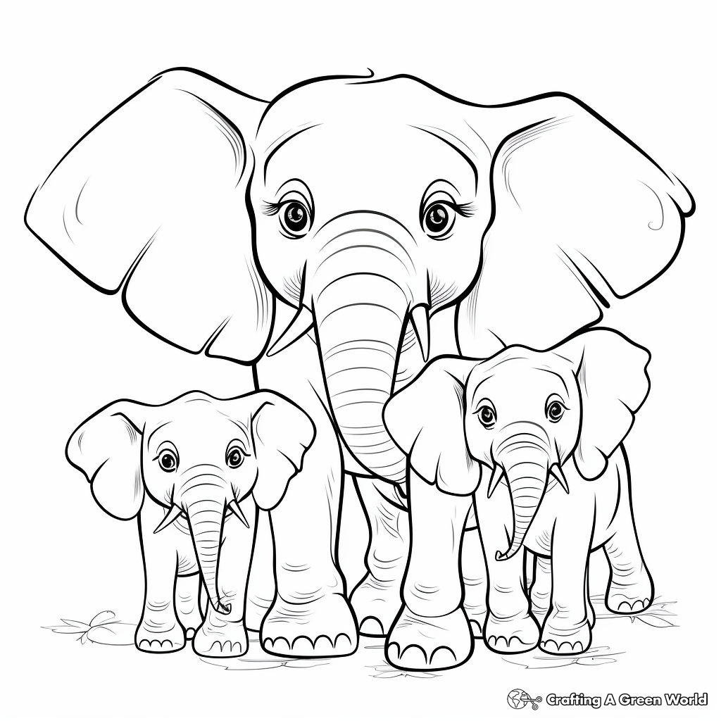 Cartoon Elephant Family Coloring Sheets 4