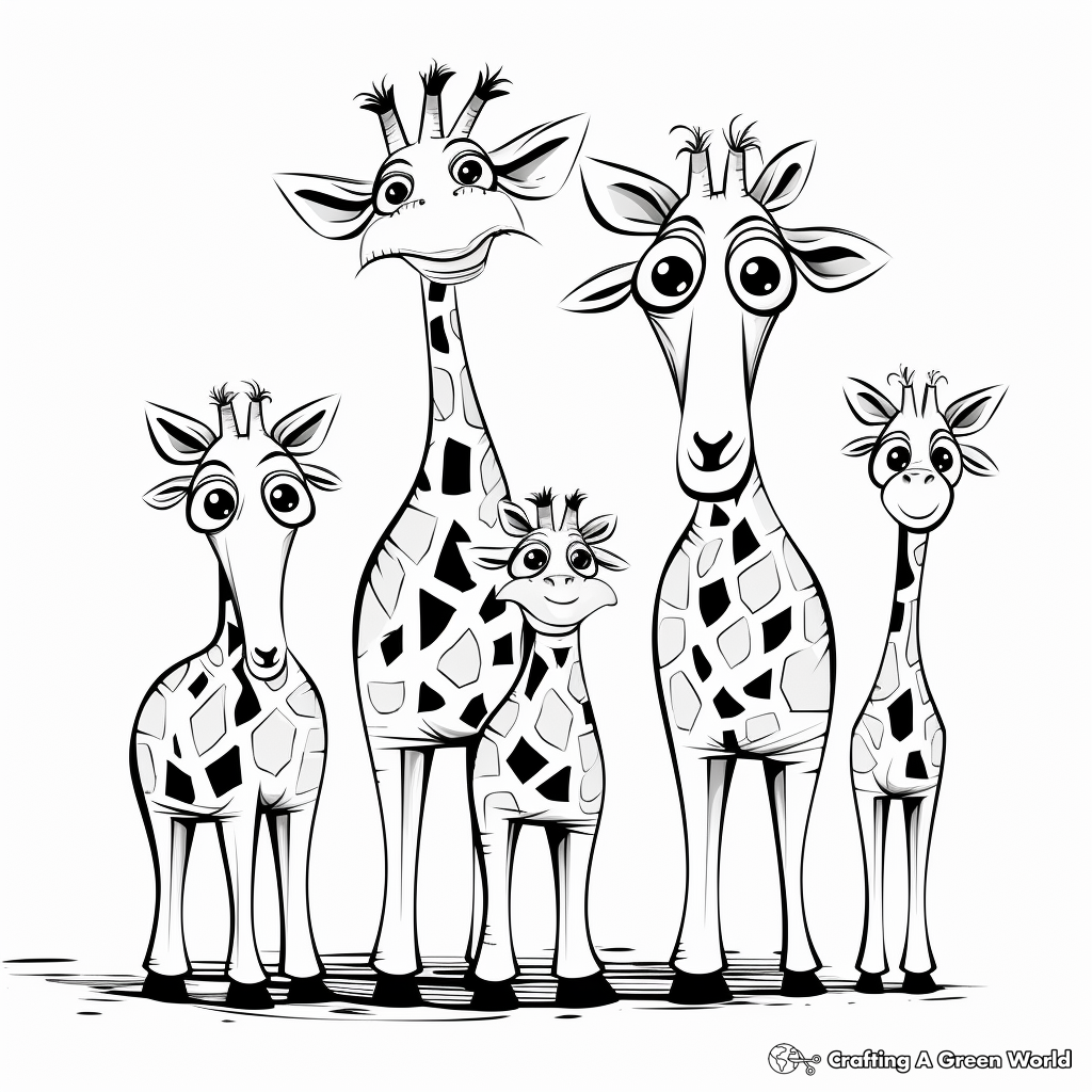 Cartoon Giraffe Family Coloring Sheets for Kids 4