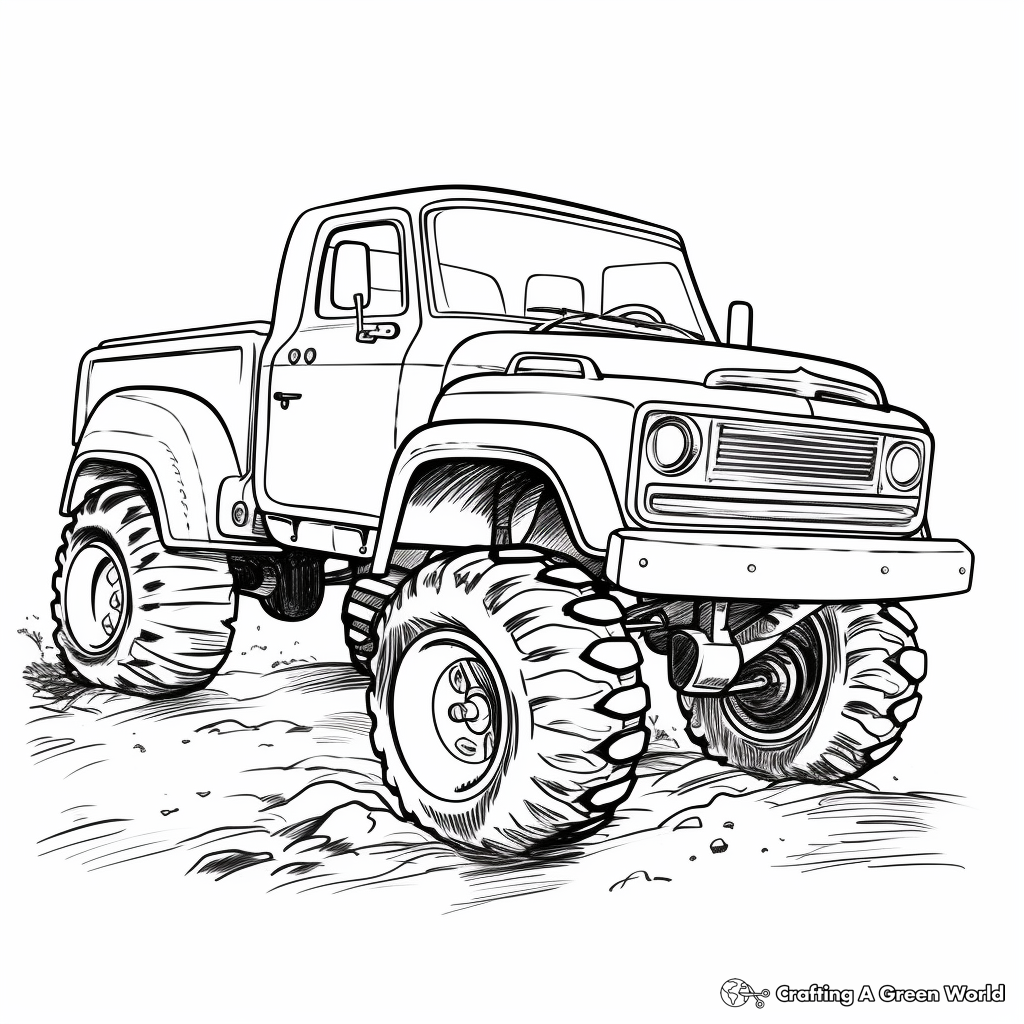 Cartoon Mud Truck Coloring Pages for Kids 2