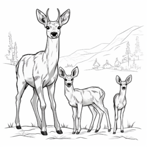 Cartoon Mule Deer Family Coloring Pages for Children 3