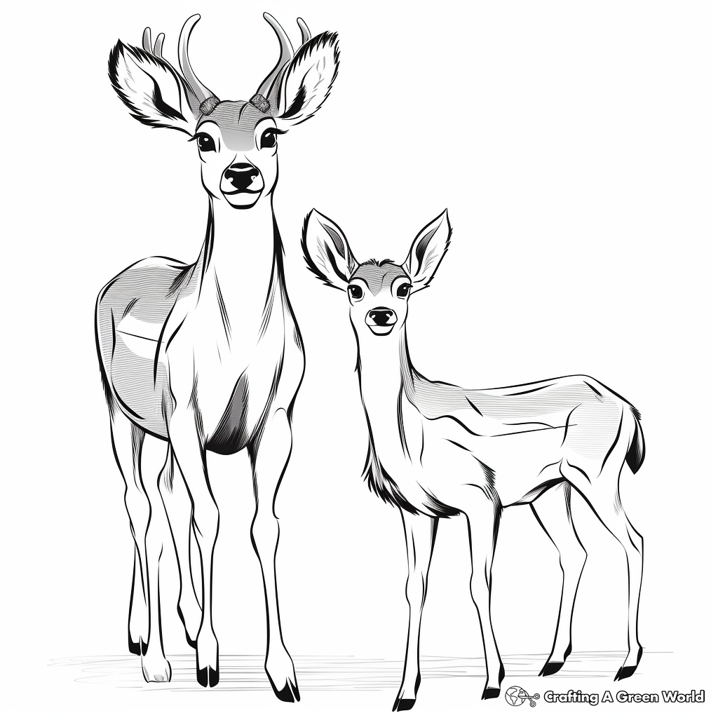 Cartoon Mule Deer Family Coloring Pages for Children 4