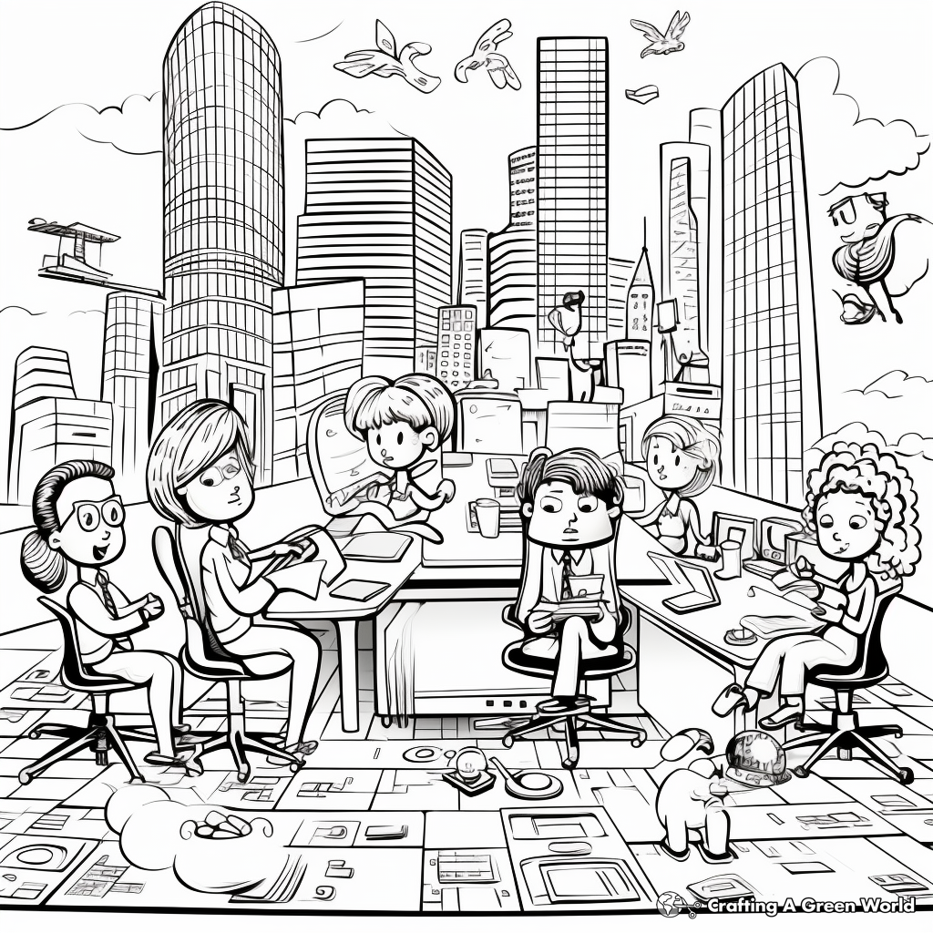 Cartoon Office Environment Coloring Page 1