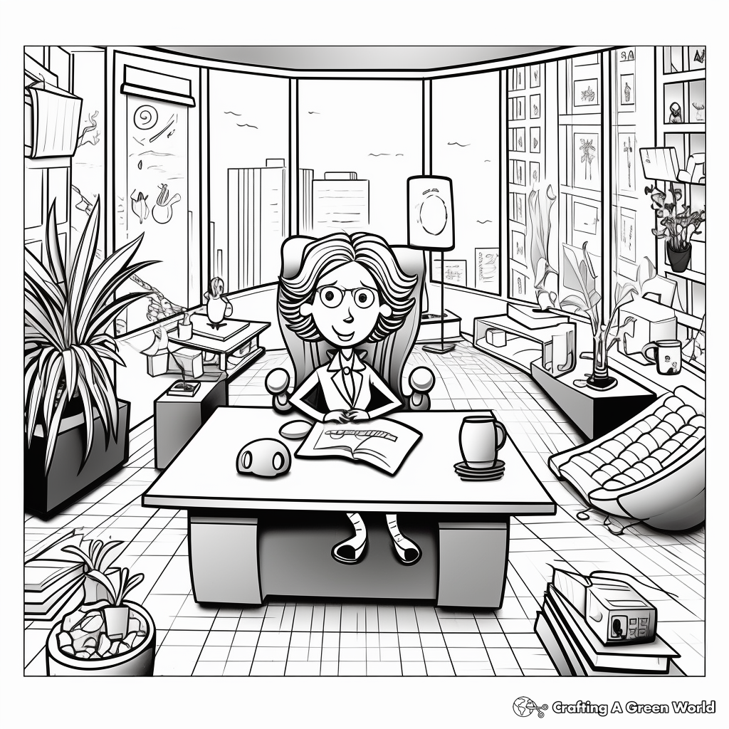 Cartoon Office Environment Coloring Page 3
