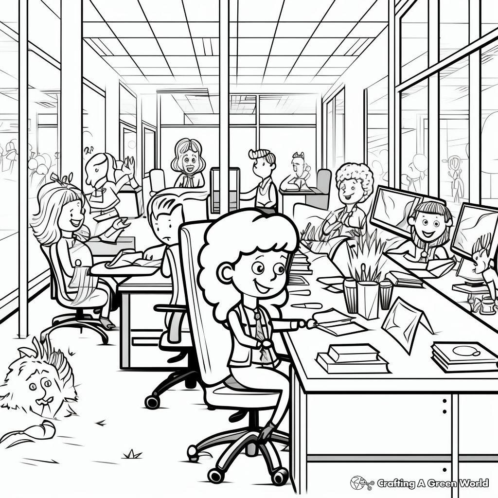 Cartoon Office Environment Coloring Page 4
