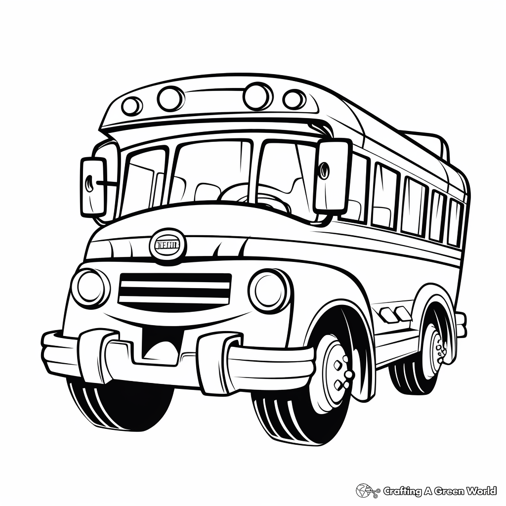 Cartoon School Bus with Kids Coloring Sheets 2