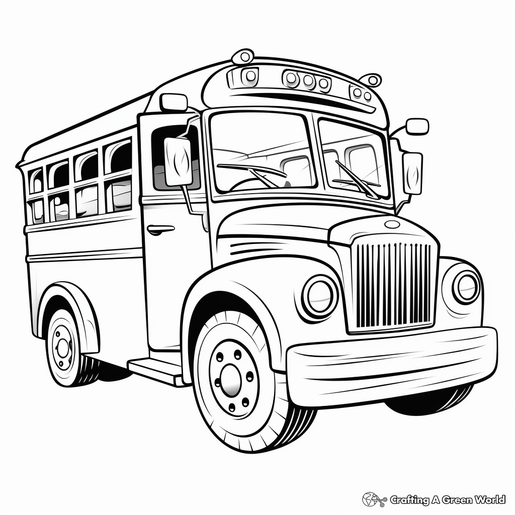 Cartoon School Bus with Kids Coloring Sheets 3