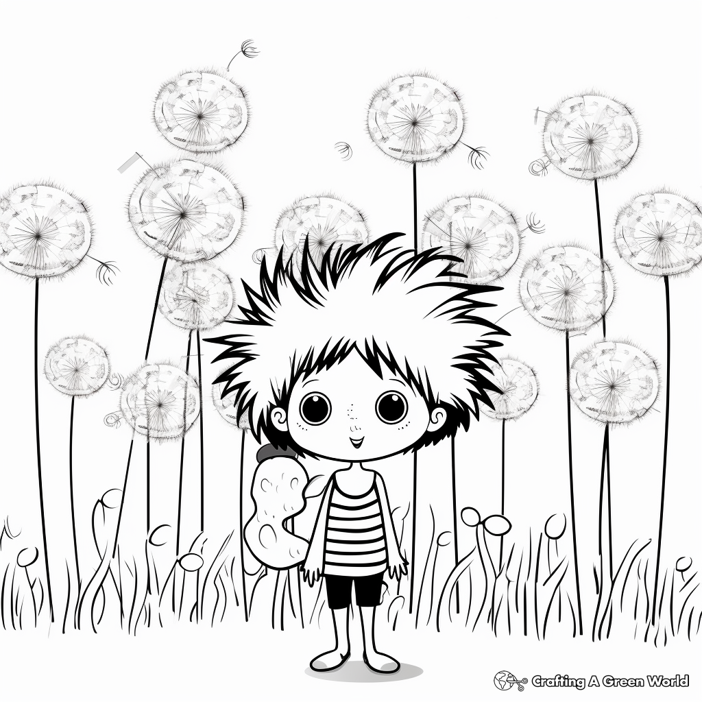 Cartoon Style Dandelion Puffs Coloring Pages 1