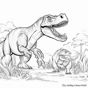 Cartoon Style Giganotosaurus vs T Rex Coloring Pages 1