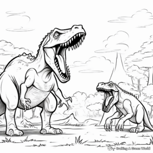 Cartoon Style Giganotosaurus vs T Rex Coloring Pages 2