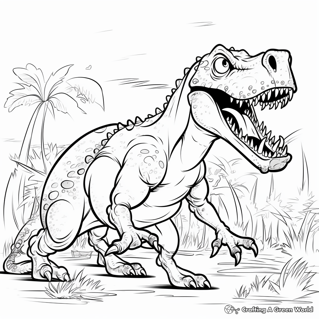 Cartoon Style Giganotosaurus vs T Rex Coloring Pages 3