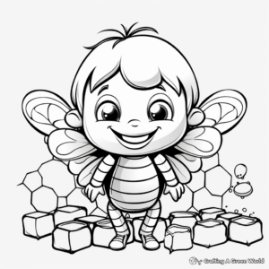 Cartoon Style Honeycomb and Bees Coloring Pages 1