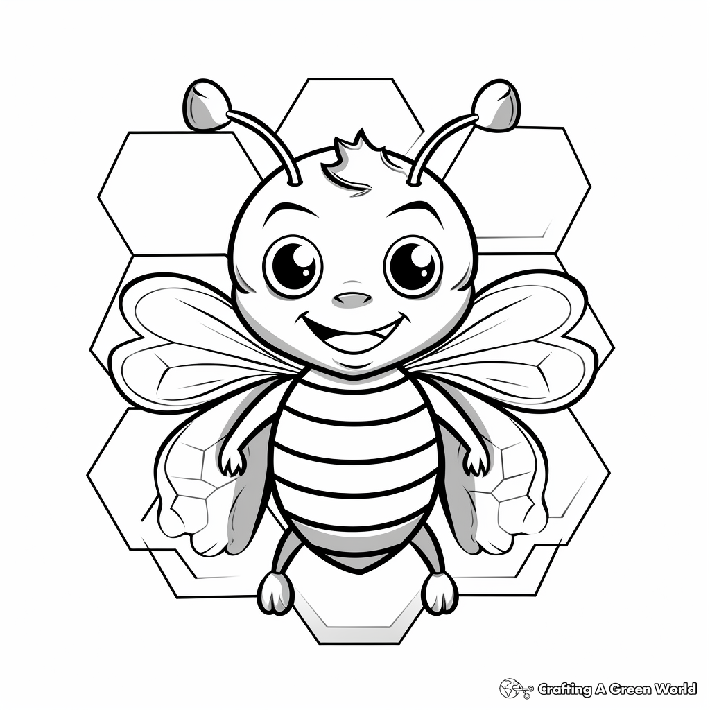 Cartoon Style Honeycomb and Bees Coloring Pages 2