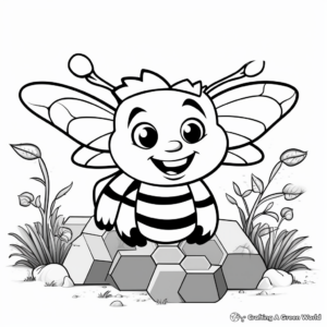 Cartoon Style Honeycomb and Bees Coloring Pages 3