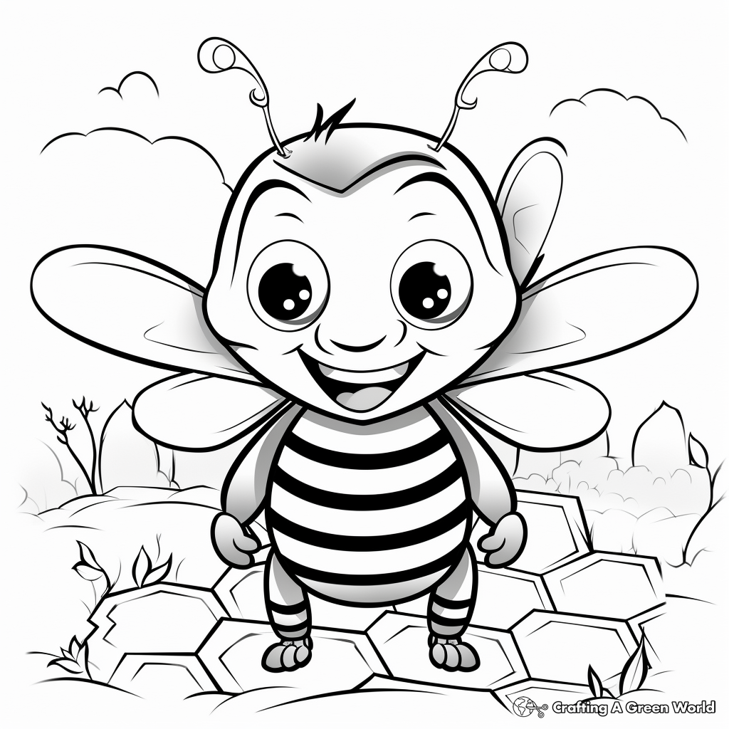 Cartoon Style Honeycomb and Bees Coloring Pages 4