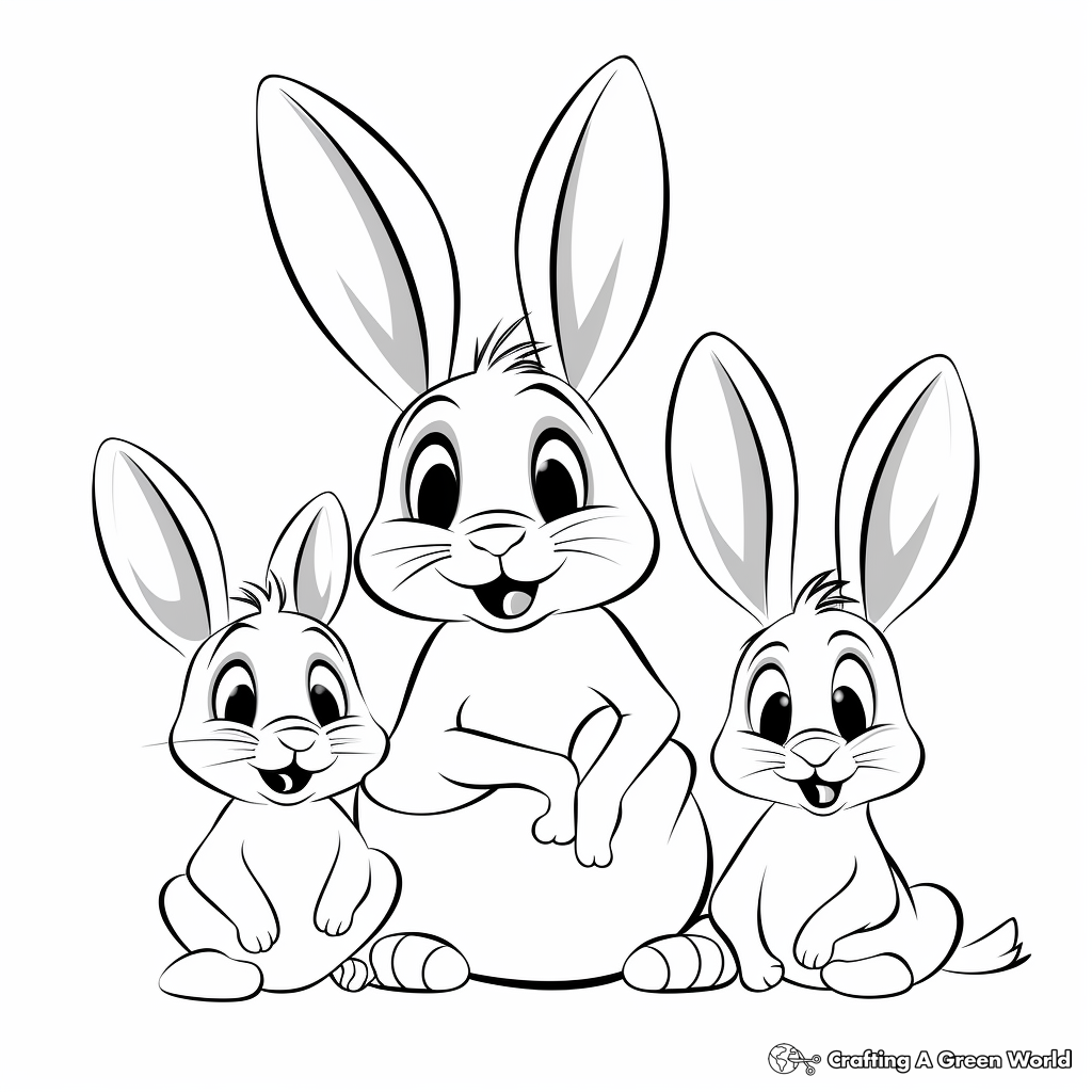 Cartoon Styled Bunny Family Coloring Pages for Kids 1