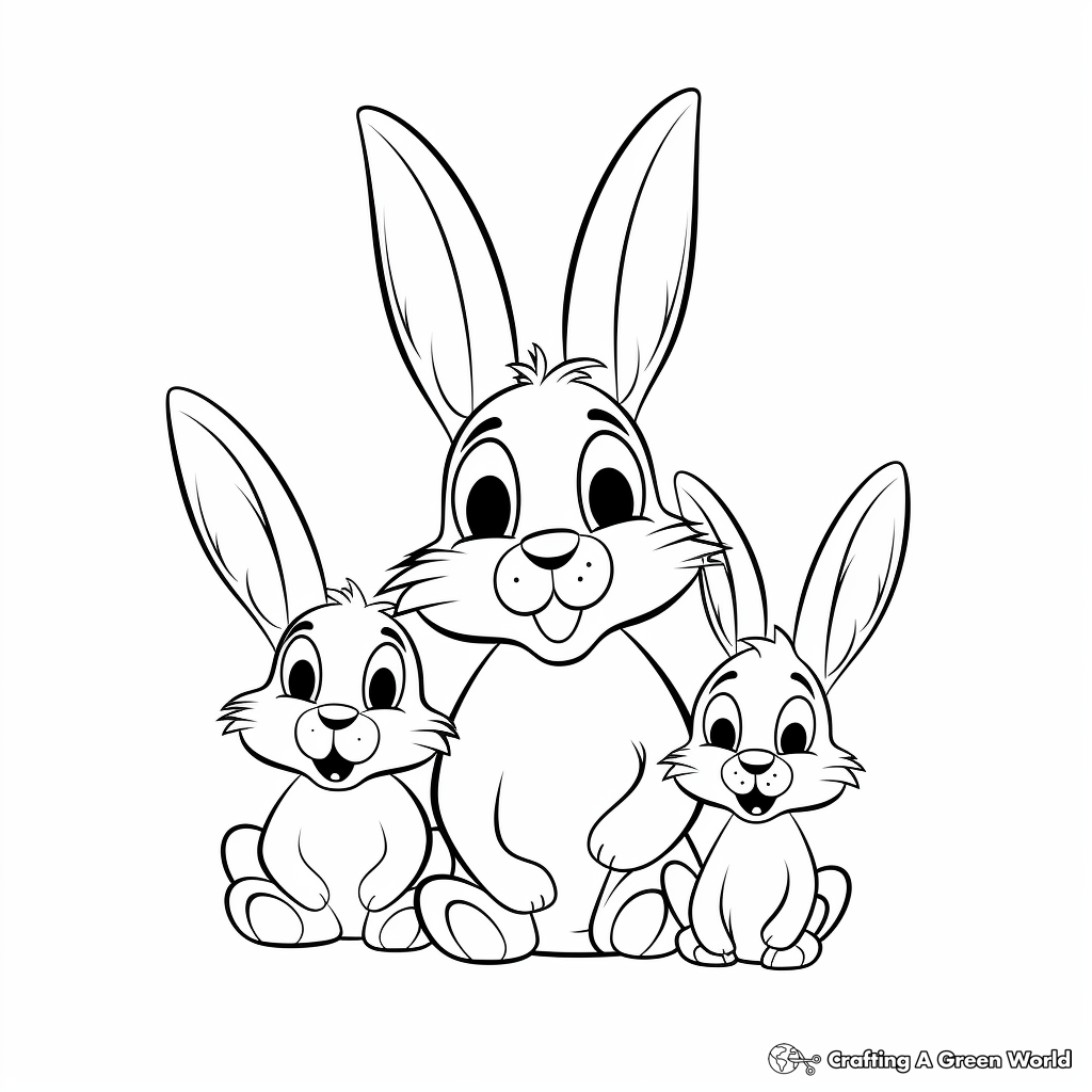 Cartoon Styled Bunny Family Coloring Pages for Kids 2