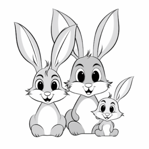 Cartoon Styled Bunny Family Coloring Pages for Kids 4