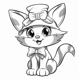 Cartoon-styled Cat with Bow Coloring Pages for Kids 1