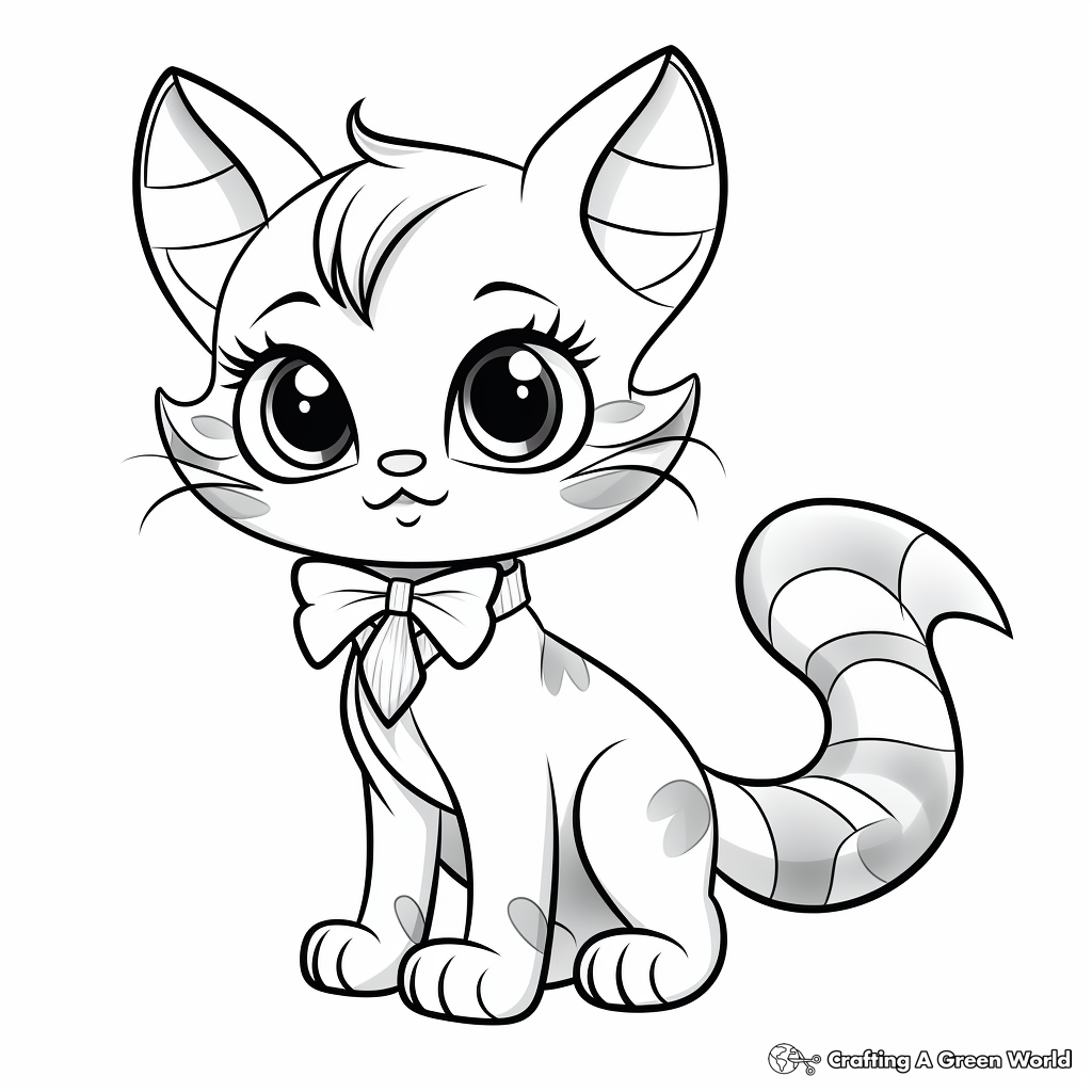 Cartoon-styled Cat with Bow Coloring Pages for Kids 4
