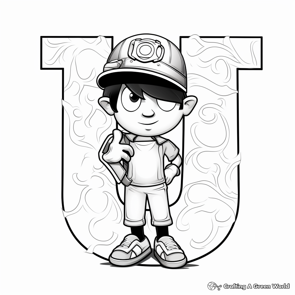 Cartoon-themed E and U Vowel Coloring Pages 2