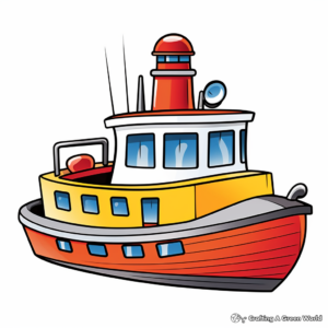 Cartoon Tugboat Coloring Pages for Children 1