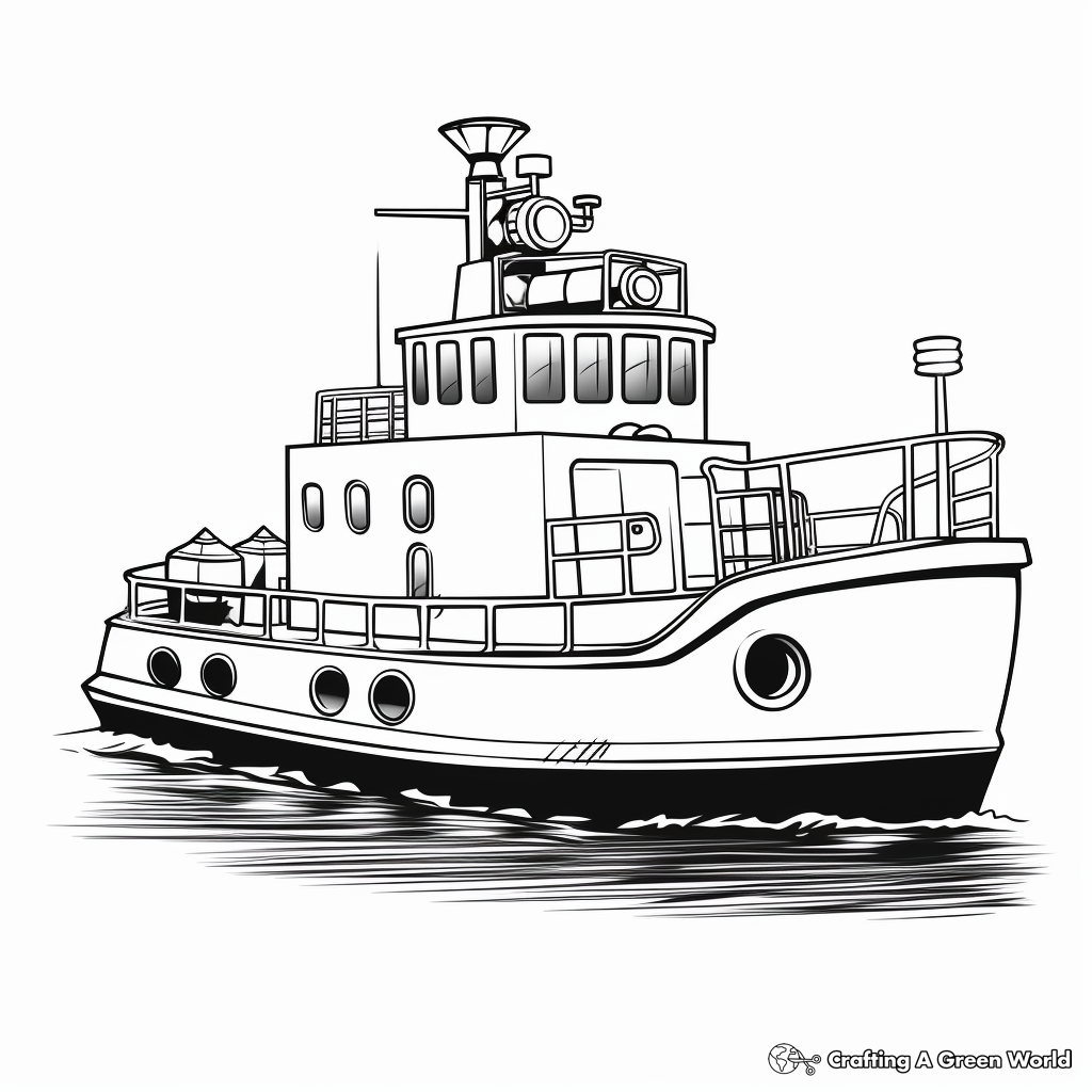 Cartoon Tugboat Coloring Pages for Children 4