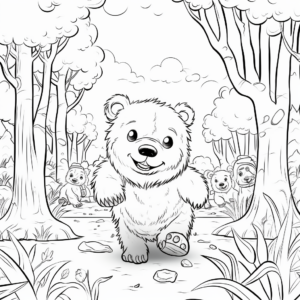 Cartoonish Bear Hunt Coloring Pages for Kids 1