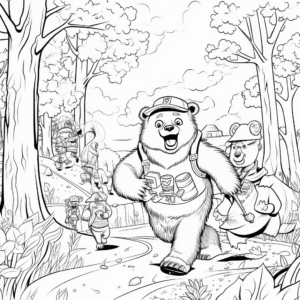 Cartoonish Bear Hunt Coloring Pages for Kids 3