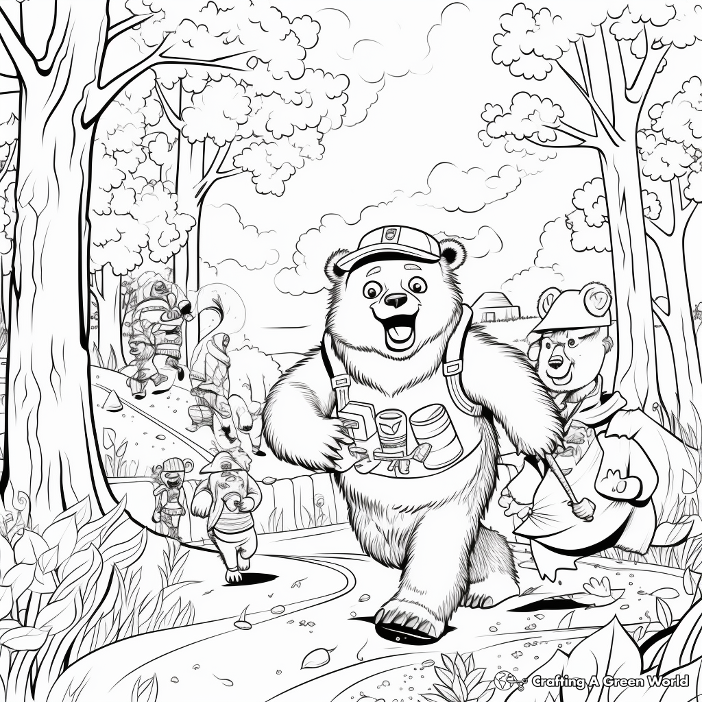 Cartoonish Bear Hunt Coloring Pages for Kids 3