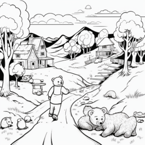 Cartoonish Bear Hunt Coloring Pages for Kids 4