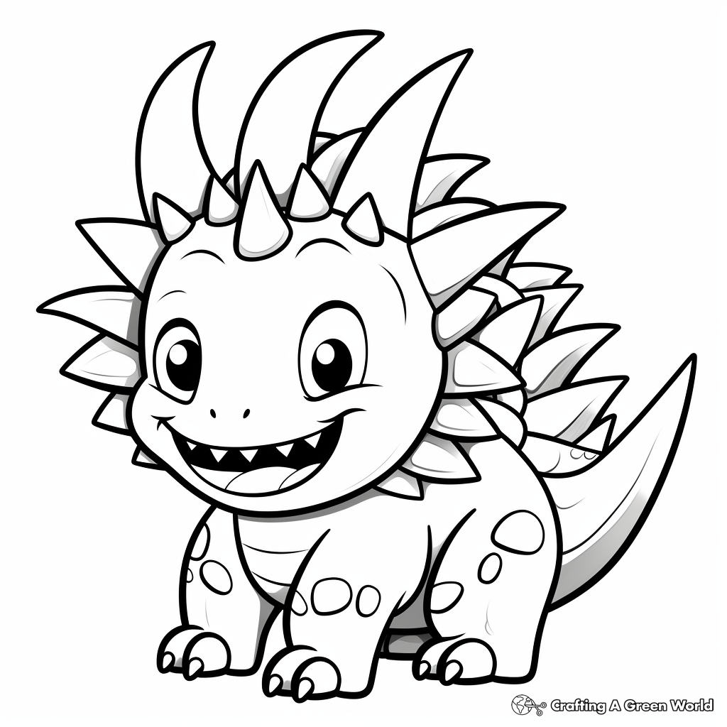 Cartoonish Stegosaurus Dinosaur Coloring Sheets 2