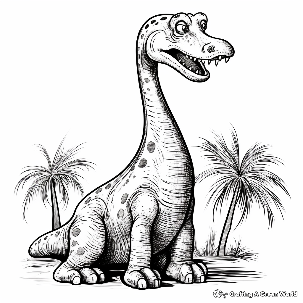 Cartoony Brachiosaurus Dinosaur Coloring Pages for Kids 1
