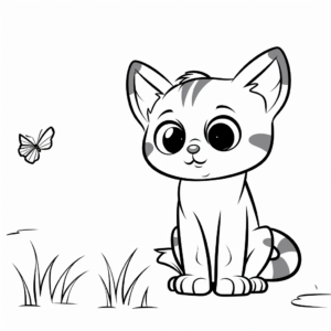 Cat and Butterfly Coloring Pages for Children 1