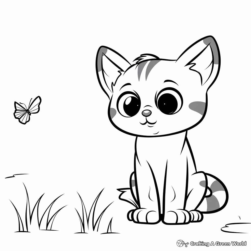 Cat and Butterfly Coloring Pages for Children 1