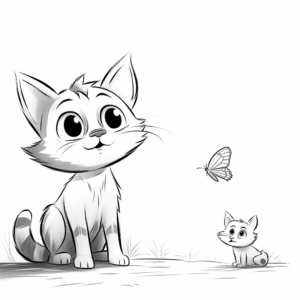 Cat and Butterfly Coloring Pages for Children 2